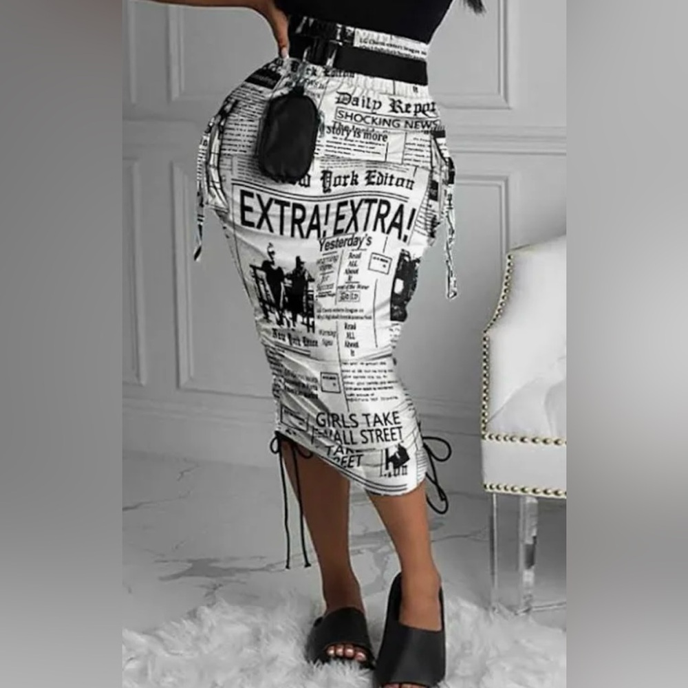 Black and White Newspaper Print Skirt